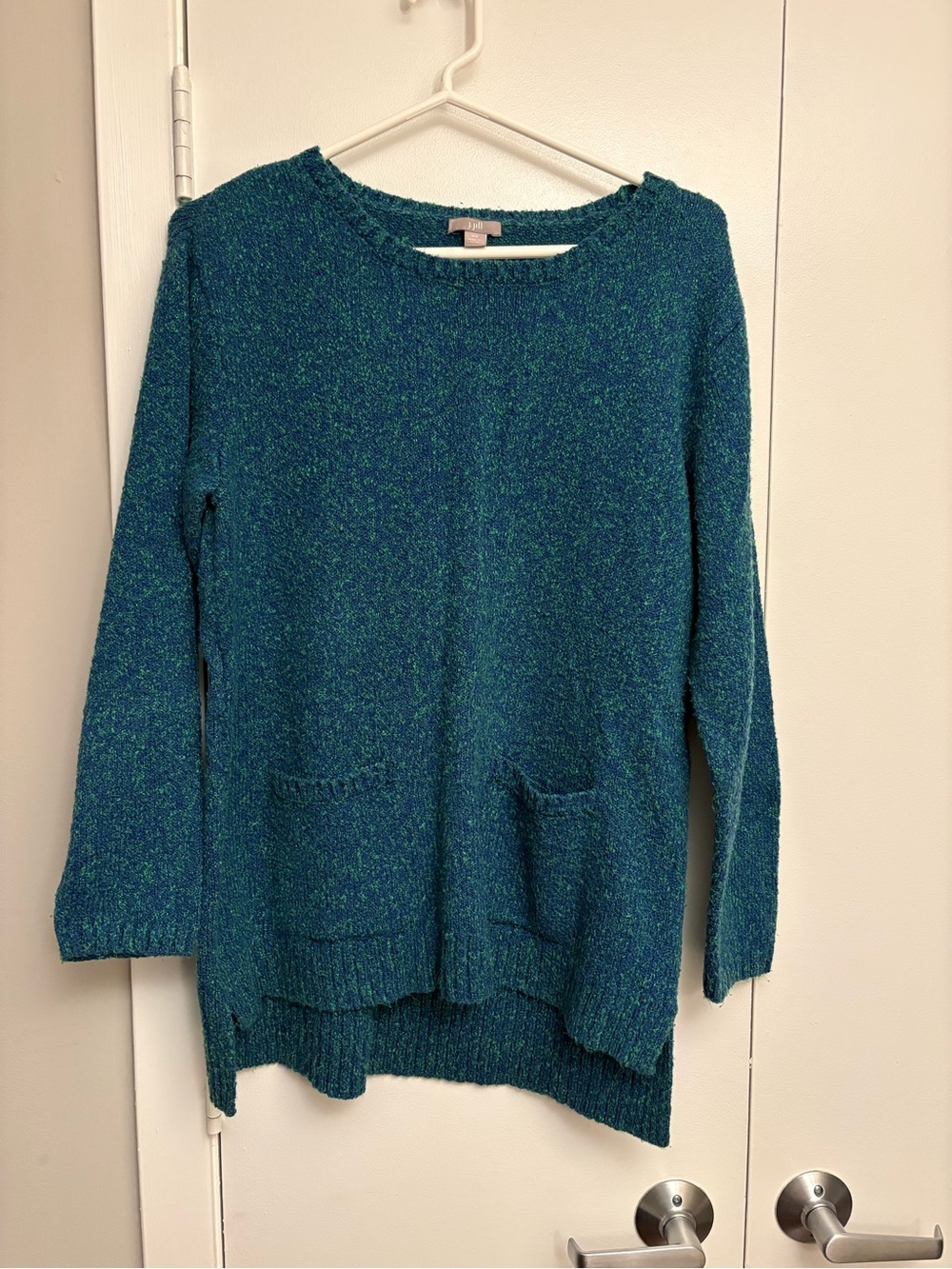 J. Jill Teal Bouclé Scoop-Neck Pocket Sweater